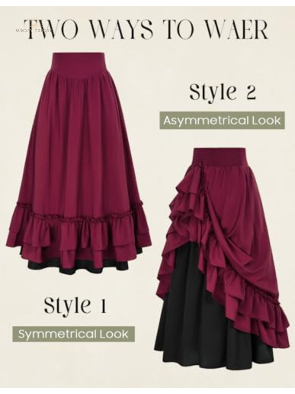 Victorian Maxi Skirt Renaissance Goth Flowy Ruffled Elastic Waist